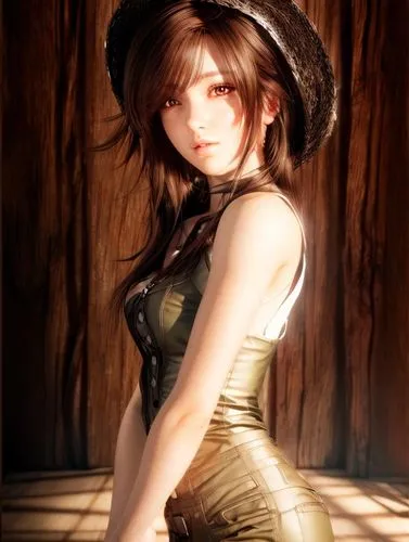 sepia,leather hat,brown hat,country dress,croft,cowgirl,countrygirl,lara,cowboy hat,straw hat,high sun hat,sun hat,poker primrose,the hat-female,mikuru asahina,marie leaf,wood background,pointed hat,black hat,hat