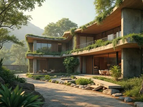 mid century house,3d rendering,dunes house,forest house,modern house,render,landscaped,beautiful home,home landscape,landscape design sydney,ecotopia,modern architecture,landscaping,house in the mountains,mid century modern,renders,fallingwater,cubic house,renderings,ecovillages,Photography,General,Realistic