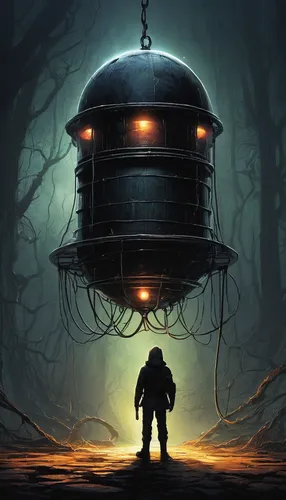 Write a suspenseful story about an insulator that holds a dark secret.,diving helmet,diving bell,oil tank,droid,sci fiction illustration,steel helmet,round hut,airships,bb8-droid,beekeeper's smoker,wa