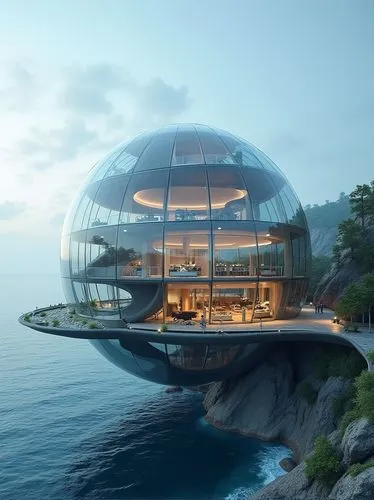 cubic house,dreamhouse,futuristic architecture,electrohome,glass sphere,cube house