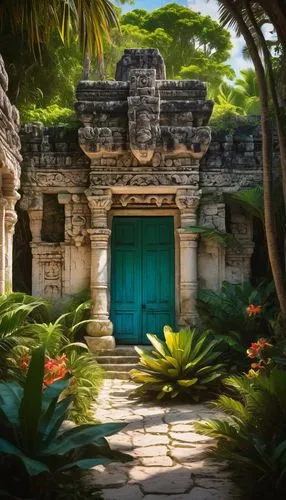 artemis temple,tulum,garden door,mausoleum ruins,stone gate,chichen itza,ancient house,chucun,mayan,yucatan,kukulkan,temples,cuba background,ancient buildings,doorway,mayakoba,temple,entrada,ruins,mesoamerican,Illustration,Paper based,Paper Based 08