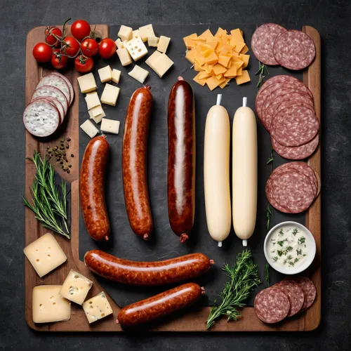 sausage plate,sausage platter,thuringian sausage,saucisson de lyon,weisswurst,charcuterie,kielbasa,bockwurst,chorizo,andouille,sausages,liver sausage,boerewors,paprika salami,frankfurter würstchen,beer sausage,bologna sausage,liverwurst,bratwurst,salami,Unique,Design,Knolling