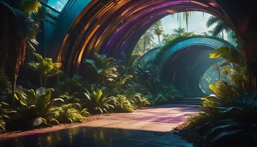 tunnel of plants,plant tunnel,futuristic landscape,arbor,biopiracy,adventure bridge,lagoon,walkway,labyrinthian,biodome,neotropical,tropical jungle,rainforest,pathway,environments,tunnel,entrada,pathways,aquarium,lair,Photography,General,Fantasy