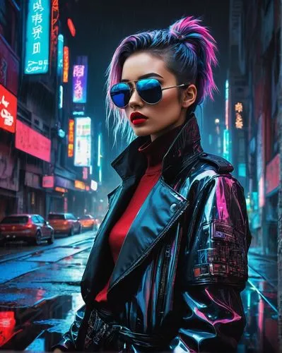 cyberpunk,neon lights,80s,punk,pompadour,neon,femme fatale,neon light,renegade,retro woman,cyber glasses,mohawk,streampunk,neon arrows,futuristic,80's design,cyber,punk design,rockabella,retro styled,Illustration,Abstract Fantasy,Abstract Fantasy 03