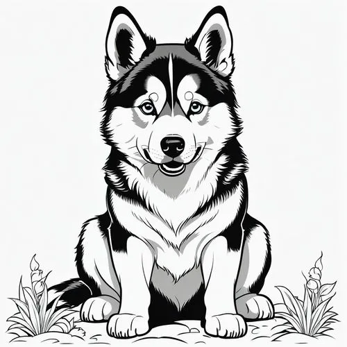 dog illustration,inu,akita,dog line art,huskie,balto,Illustration,Children,Children 02