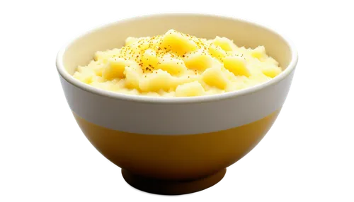 Mashed potatoes, golden yellow, creamy texture, irregular shape, slightly overflowing container, white porcelain bowl, delicate patterns on rim, soft lighting, warm color tone, 3/4 composition, shallo