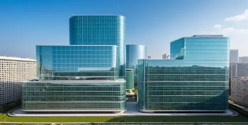 Design the facade of the models using swahili architecture on the facades,a large building with many windows on it,songdo,office buildings,citicorp,difc,glass facade,calpers,azrieli,transbay,pangyo,un