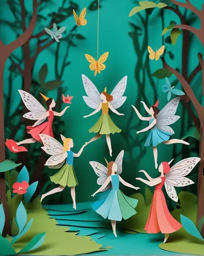 fairies aloft,fairy forest,paper art,fairy lanterns,fairies,fairy world,vintage fairies,cardstock tree,children's fairy tale,birds on branch,birds on a branch,elves flight,hanging elves,origami paper,fairy village,butterfly dolls,flying birds,fairy stand,angel lanterns,puppet theatre,Art,Classical Oil Painting,Classical Oil Painting 22