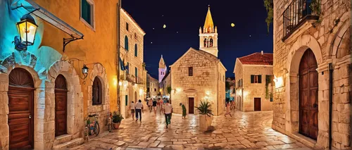 Croatia, Old Town in Trogir, street by night, Dalmatia, Croatia, UNESCO.,istria,dubrovnic,trogir,dubrovnik city,dubrovnik,puglia,croatia,island of rab,ostuni,lefkada,apulia,jaffa,lipari,siracusa,alghe