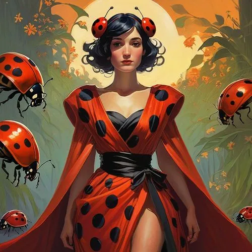 Lady bug en robe courte ,lady bug,ladybug,ladybugs,two-point-ladybug,ladybird,asian lady beetle,queen of hearts,ladybird beetle,red bugs,hatching ladybug,red-hot polka,buffaloberries,vanessa (butterfl