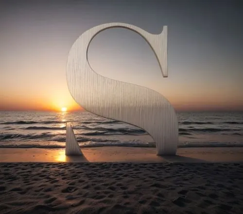 3D font half black slate half white. Beach sand, sunset. 
,letter o,airbnb logo,music note frame,letter d,steel sculpture,mobile sundial,kinetic art,surfboard fin,fibonacci spiral,letter c,typography,