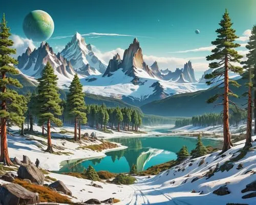 ice planet,cartoon video game background,landscape background,mountain scene,fantasy landscape,mountainous landscape,Conceptual Art,Sci-Fi,Sci-Fi 20