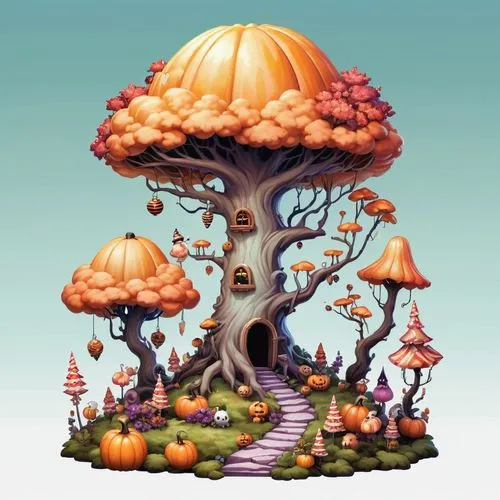 tree mushroom,mushroom landscape,mushroom island,forest mushroom,mushroom type,windfalls,Illustration,Abstract Fantasy,Abstract Fantasy 11