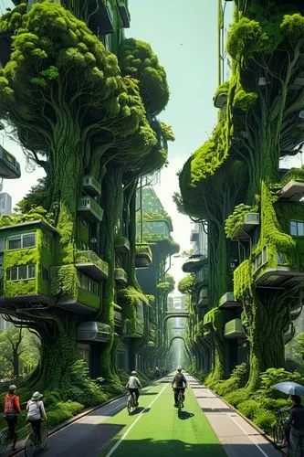 ecotopia,cartoon forest,greeniaus,futuristic landscape,verdant,biopiracy,Illustration,Black and White,Black and White 01