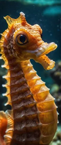 The sunny orang seahorse turns and looks at the camera, sings and looks at us, opens his mouth.,sea-horse,sea horse,sea animal,northern seahorse,weedy seadragon,seahorse,lissotriton,spinosaurus,nautil