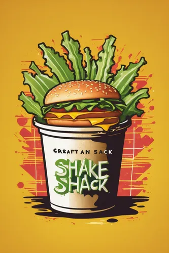 Craft an urban Shake Shack logo with an edgy and graffiti-inspired design.,shack,snack vegetables,shake,health shake,food share,shaker,snack food,fast food junky,shakers,snake pickle,cocktail shaker,h