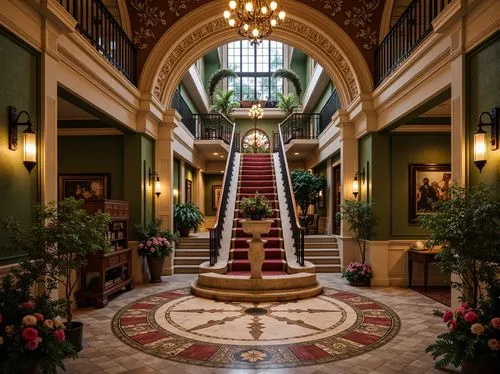 driskill,banff springs hotel,emirates palace hotel,entrance hall,nemacolin,foyer,hallway,gleneagles hotel,hotel lobby,opryland,atriums,cochere,entryway,lobby,staircase,crown palace,hotel hall,entranceway,outside staircase,balmoral hotel