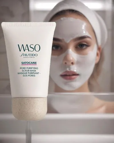 arrière-plan: jeune fille avec un masque de soin de beauté de couleur blanche dans une salle de bain de luxe,beauty mask,moistureloc,medical face mask,face mask,masque,nasso,maschera,face care,dmso,fa