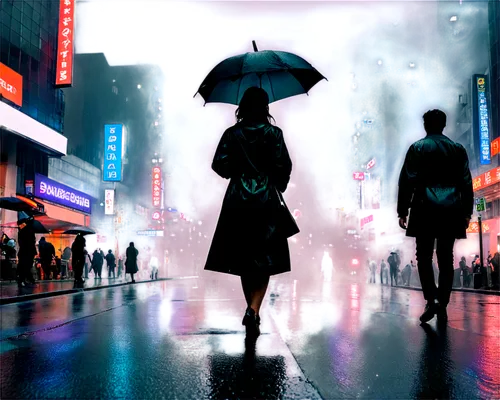 walking in the rain,man with umbrella,rainfall,woman walking,blue rain,umbrellas,girl walking away,pedestrian,bladerunner,heavy rain,replicants,people walking,world digital painting,monsoon,a pedestrian,downpour,shibuya,shinjuku,pedestrians,time square,Illustration,Black and White,Black and White 13