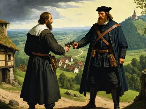 pilgrims,columbus day,east-european shepherd,monks,sankt johann in tirol,bohemia,bavaria,south bohemia,christopher columbus,germanic tribes,bucovina,münsterland,church painting,biertan,allgäu kässspatzen,pieniny,clergy,bavarian swabia,preachers,exchange of ideas,Art,Classical Oil Painting,Classical Oil Painting 16