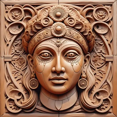  terracotta bas relief,
,an artisticly designed face is displayed in wood,terracotta,samudrala,ashoka,ajanta,tilopa,wood carving,Photography,General,Realistic