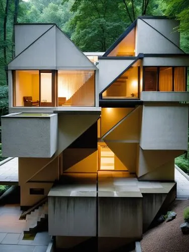 Building housing, put a person to scale of the white paper, scale 1:20, Keep the hole in the center,an unusual staircase leading to the upper floor of a house,fallingwater,cubic house,cube house,corbu