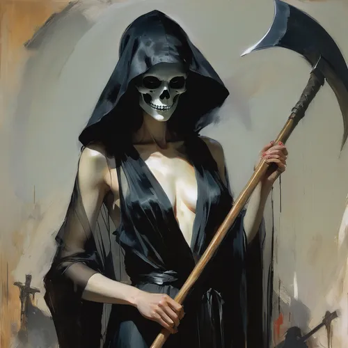 grim reaper,grimm reaper,dance of death,scythe,reaper,death god,angel of death,skull allover,scull,skull bones,skull rowing,death head,death's-head,dead bride,huntress,undead warlock,deadly nightshade,the witch,widow,witch,Conceptual Art,Oil color,Oil Color 01