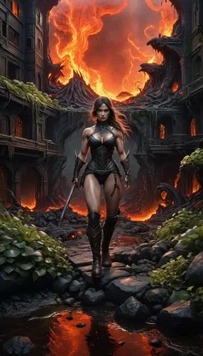 elona,yavana,fire background,firelands,fire siren,inferno,female warrior,world digital painting,kitana,kalima,fantasy picture,barbarian,scorched earth,firedancer,incinerate,vulcano,niobe,saraya,burning earth,korana,Illustration,Realistic Fantasy,Realistic Fantasy 17