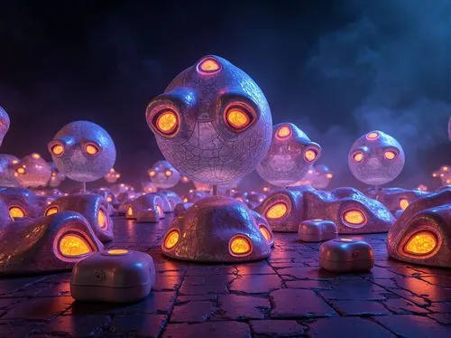 halloween ghosts,halloween wallpaper,golems,halloween background,neon ghosts,luminarias,cinema 4d,3d render,renderman,slimes,neon pumpkin lantern,pumbedita,halloween pumpkins,halloween owls,protoplasm,lumo,garrison,cauldrons,bigweld,halloween scene