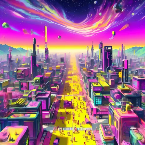 colorful city,fantasy city,futuristic landscape,cityscape,ultraviolet,vast,cyberspace,vapor,cities,metropolis,city,cyberpunk,panoramical,tokyo city,digitalart,virtual landscape,neon arrows,city cities,city lights,dream world