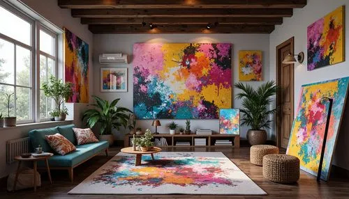 boho art,bohemian art,boho art style,modern decor,interior design,interior decor,contemporary decor,living room,interior decoration,livingroom,loft,tapestries,vibrant color,decor,great room,sitting room,home interior,flower painting,maximalism,apartment lounge