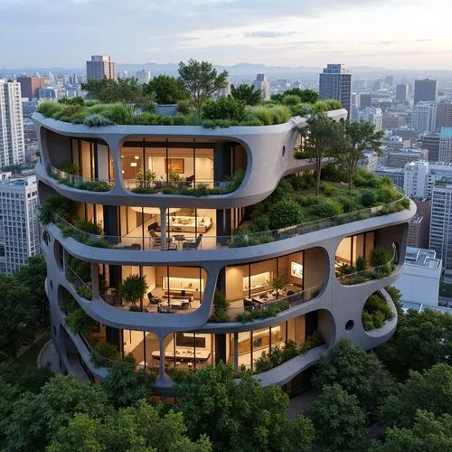 sky apartment,tree house,interlace,residential tower,cubic house,modern architecture,roof garden,futuristic architecture,treehouse,tree house hotel,treehouses,cube house,residential,bird's nest,penthouses,tree top,balcony garden,cantilevered,beautiful home,forest house