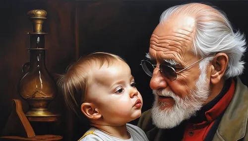 Personalized oil artwork of a grandfather and a grandchild,oil painting on canvas,father with child,oil painting,grandfather,grandpa,art painting,grandchild,saint nicholas,benediction of god the fathe