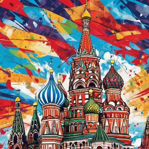 saint basil's cathedral,kremlin,basil's cathedral,the kremlin,the red square,red square,travel poster,russia,colorful city,moscow,colorful flags,moscow city,mural,moscow 3,russian folk style,murals,wall painting,colourful pencils,red russian,ussr,Conceptual Art,Graffiti Art,Graffiti Art 09