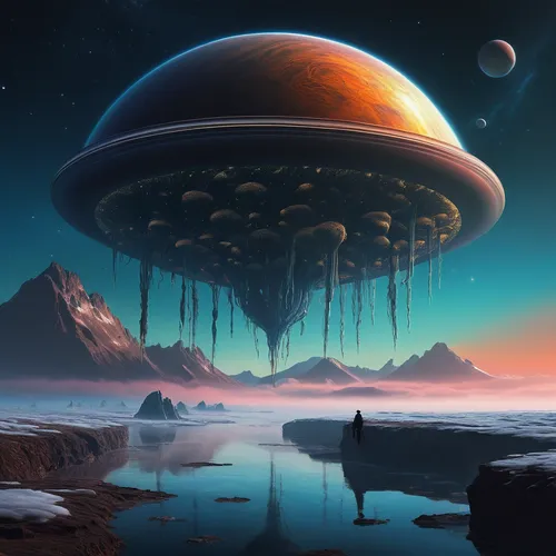 alien planet,mushroom landscape,futuristic landscape,alien world,ufo,planet alien sky,sci fiction illustration,mushroom island,ufos,extraterrestrial life,gas planet,heliosphere,fantasy landscape,world digital painting,ice planet,planet eart,science fiction,space art,planet,scifi,Photography,Documentary Photography,Documentary Photography 27