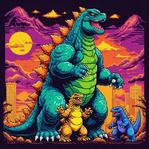 kaijuka,dinos,ladinos,dinosaurs,godzilla,dinosaur,tyrannosaurus rex,dino,trex,upazilla,spacegodzilla,tyrannosaurus,pixel art,dinosaruio,astyanax,kaiju,koopa,baragon,zilla,raptors,Unique,Pixel,Pixel 04