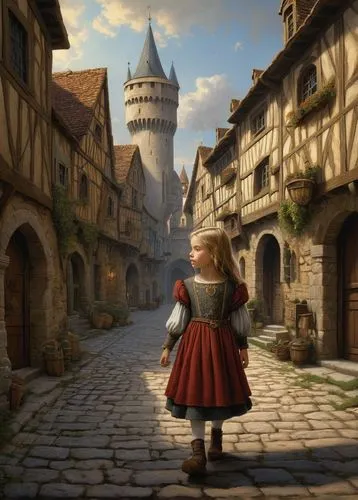 medieval street,knight village,nargothrond,medieval town,sylvania,medieval,banneret,canterville,rodenburg,fairy tale,townsmen,escher village,townscapes,troubador,rattay,hamelin,troubadour,castleguard,riftwar,rifenburg,Illustration,Realistic Fantasy,Realistic Fantasy 22