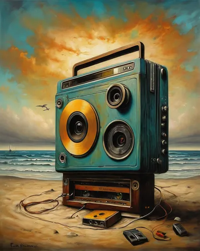 audiophile,stereophonic sound,sundown audio,audio player,boombox,music player,radio cassette,listening to music,audio cassette,boom box,musicassette,transistor,sound system,gramophone,phonograph,speaker,retro music,vinyl player,music,the phonograph,Illustration,Realistic Fantasy,Realistic Fantasy 34