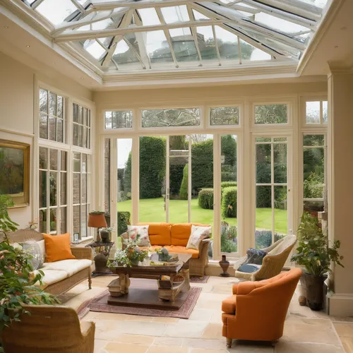 Interior view of Orangery extension sitting comfortably at the rear of a detached home,orangery,conservatory,roof lantern,sitting room,glass roof,bay window,dandelion hall,breakfast room,family room,v