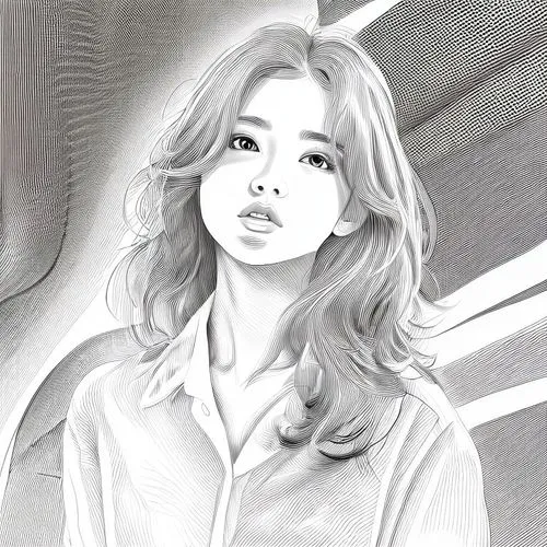 女生，白色衬衫，黑白，线稿，线条艺术,the sketched drawing of a woman in a white shirt,angel line art,poki,digital drawing,rotoscoped,voormann,takiko,Design Sketch,Design Sketch,Character Sketch