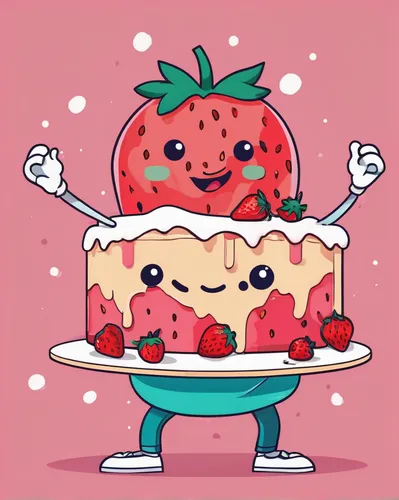 Create a comedy sketch where a clumsy character tries to make a strawberry cake.,strawberry pie,strawberry roll,strawberry jam,strawberry,fruit icons,apple pie vector,watermelon background,strawberryc