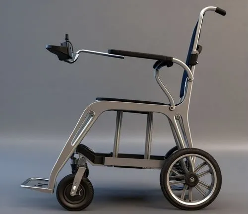 电动轮椅车,a silver and black tricycle on a grey background,push cart,blue pushcart,hand truck,luggage cart,trikke,electric scooter,Photography,General,Realistic