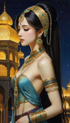 oriental princess,radha,rem in arabian nights,persia,arundhati,sheherazade,Illustration,Realistic Fantasy,Realistic Fantasy 08