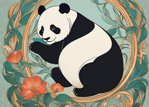 panda,chinese panda,pandas,pandabear,giant panda,panda bear,kawaii panda,bamboo,oriental painting,hanging panda,bamboo frame,on a transparent background,flower animal,oliang,lun,little panda,endangered,vector illustration,chinese art,po,Illustration,Retro,Retro 08