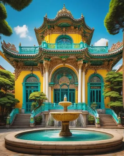 water palace,asian architecture,brunei,peranakan,buddhist temple,fountain of friendship of peoples,spa water fountain,marble palace,thai temple,teal blue asia,hall of supreme harmony,vietnam,white temple,macao,taman ayun temple,garden of the fountain,city fountain,the golden pavilion,summer palace,temples,Illustration,Japanese style,Japanese Style 11