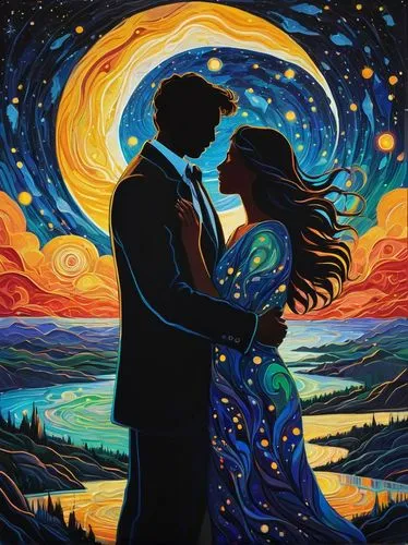 romantic scene,the moon and the stars,starry night,argentinian tango,romantic night,twilights,Conceptual Art,Daily,Daily 34