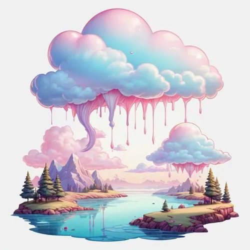 cloudmont,mushroom landscape,raincloud,cloudburst,cloud mushroom,cloudbursts,Illustration,Abstract Fantasy,Abstract Fantasy 11