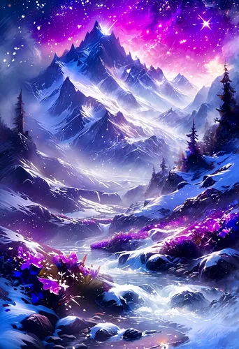 purple landscape,purple wallpaper,unicorn background,landscape background,beautiful wallpaper,winter background