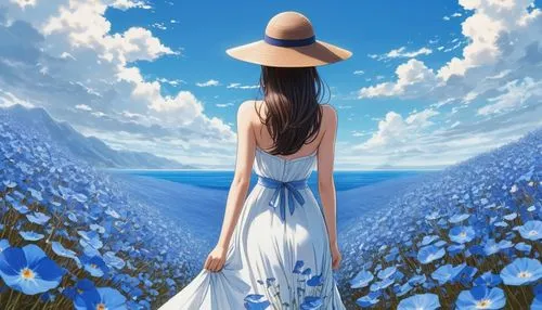 straw hat,water forget me not,blue petals,forget me not,straw hats,jasmine blue,blue painting,blue sea,forget-me-not,blue sky,blue rose,blue background,gloxinia,sea breeze,blue and white,fragrant snow sea,blooming field,blue waters,high sun hat,summer day,Photography,Artistic Photography,Artistic Photography 07