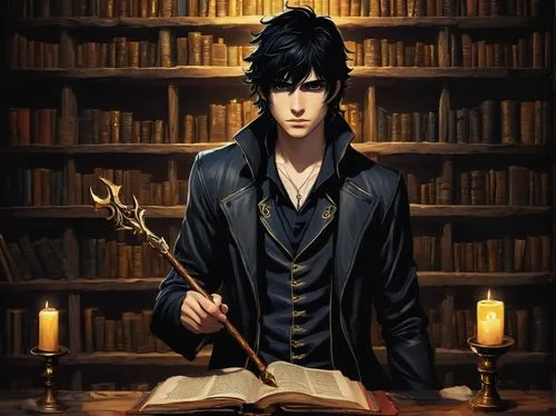 magic grimoire,vanitas,the son of lilium persicum,daemon,gothic portrait,magic book,author,scholar,novels,clockmaker,bookworm,male elf,magician,psychic vampire,apothecary,yukio,watchmaker,robert harbeck,corvin,librarian,Conceptual Art,Fantasy,Fantasy 16